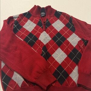 Brooks Brothers Red and Gray Argyle Zip-Up Sweater